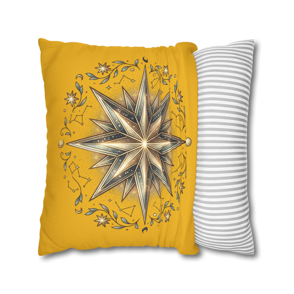 Star Print Yellow Spun Polyester Square Pillowcase