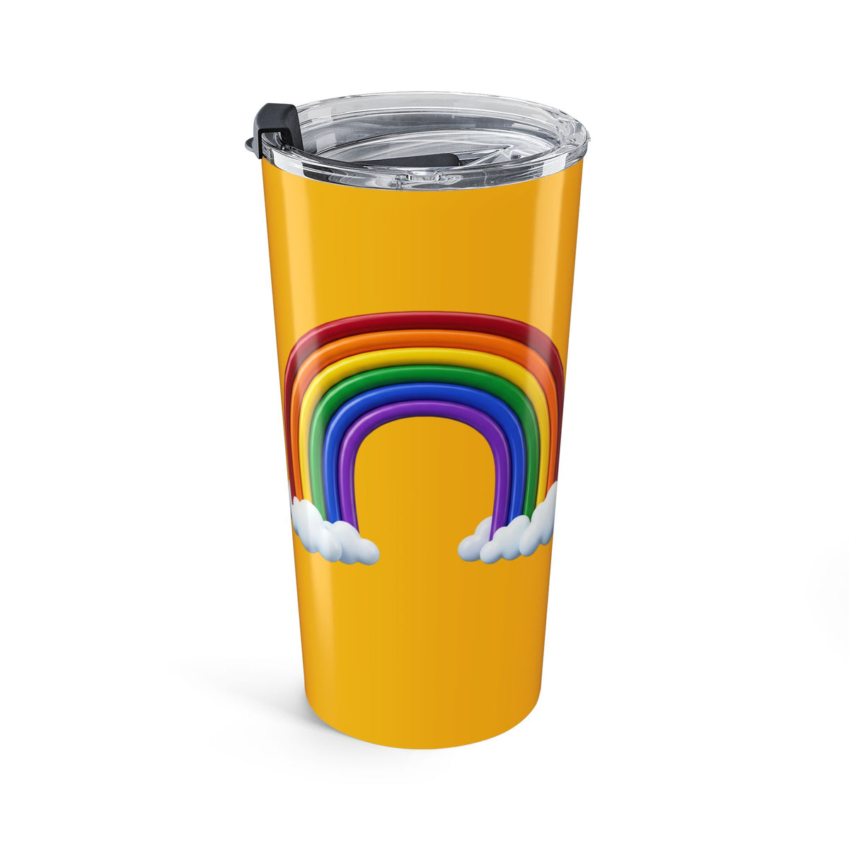 20oz Rainbow Tumbler - Double Arched Rainbow on Yellow Insulated Travel Cup