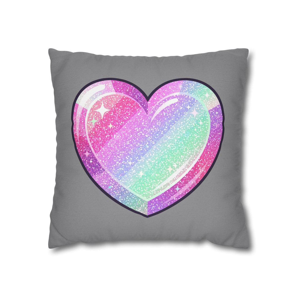 Pastel Glitter Heart Pillowcase Spun Polyester Square Pillowcase- Grey