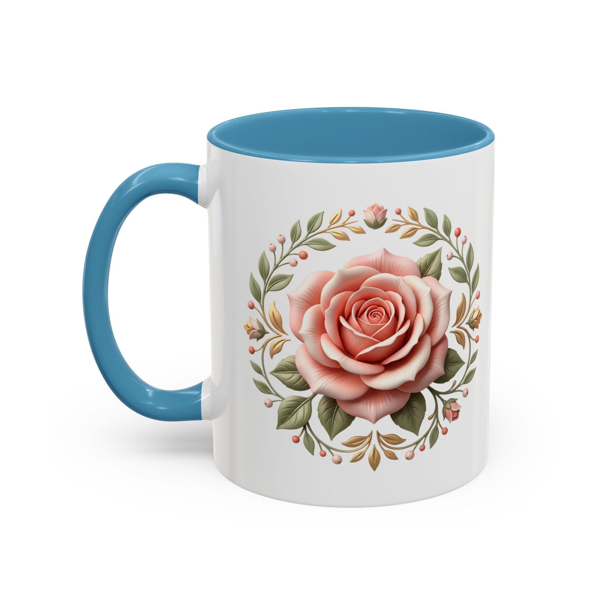 Rose Wreath Accent Coffee Mug — Floral 11/15oz Tea & Coffee Cup