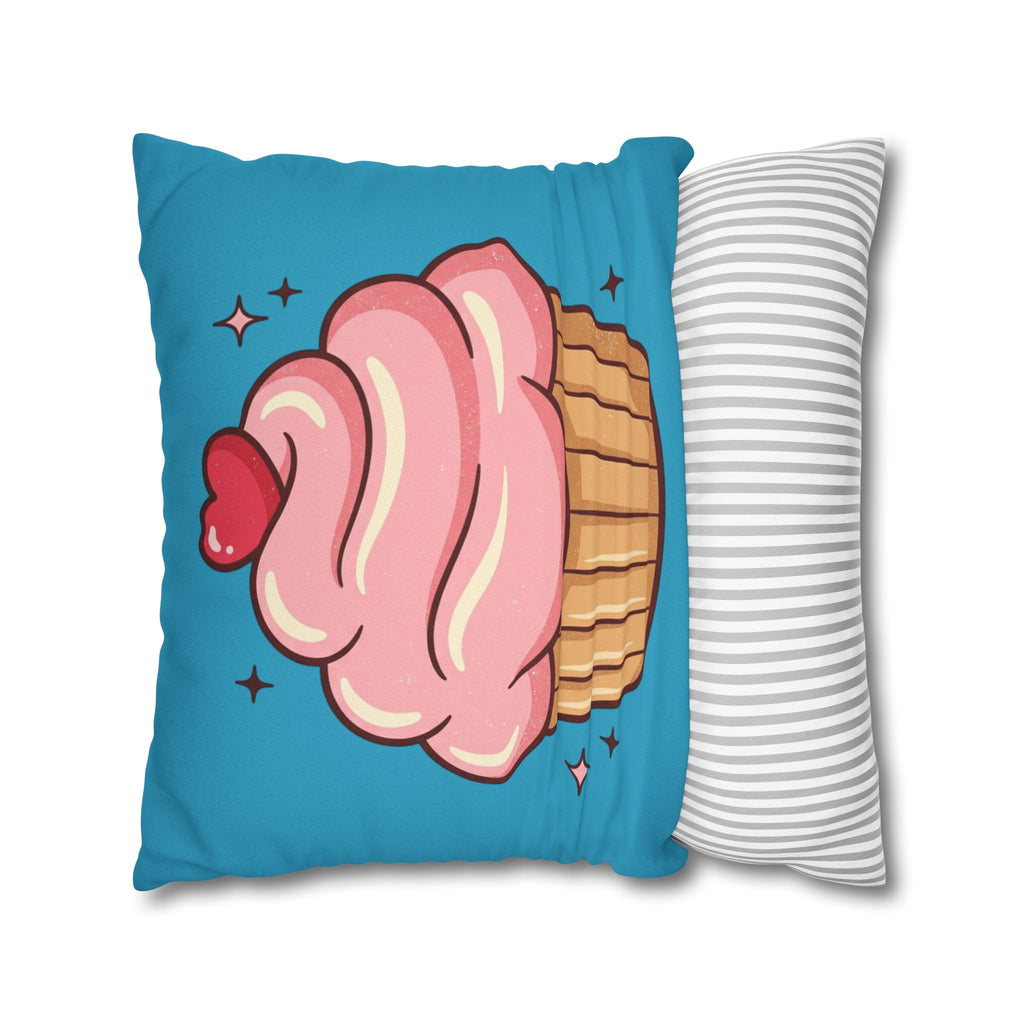 Pink Cupcake SpunPolyester Square Pillowcase- Turquoise
