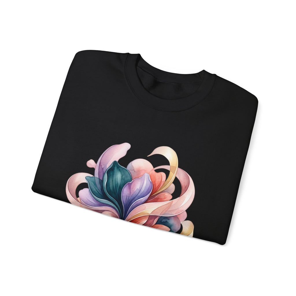 Abstract Floral Crewneck Sweatshirt — Pastel Swirl Art Pullover