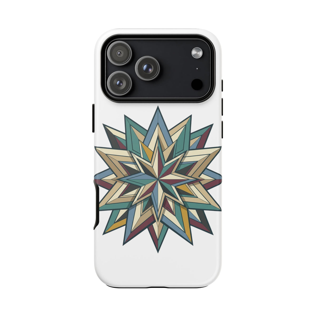 Geometric Star Phone Case — Teal & Earthtone Mandala Design