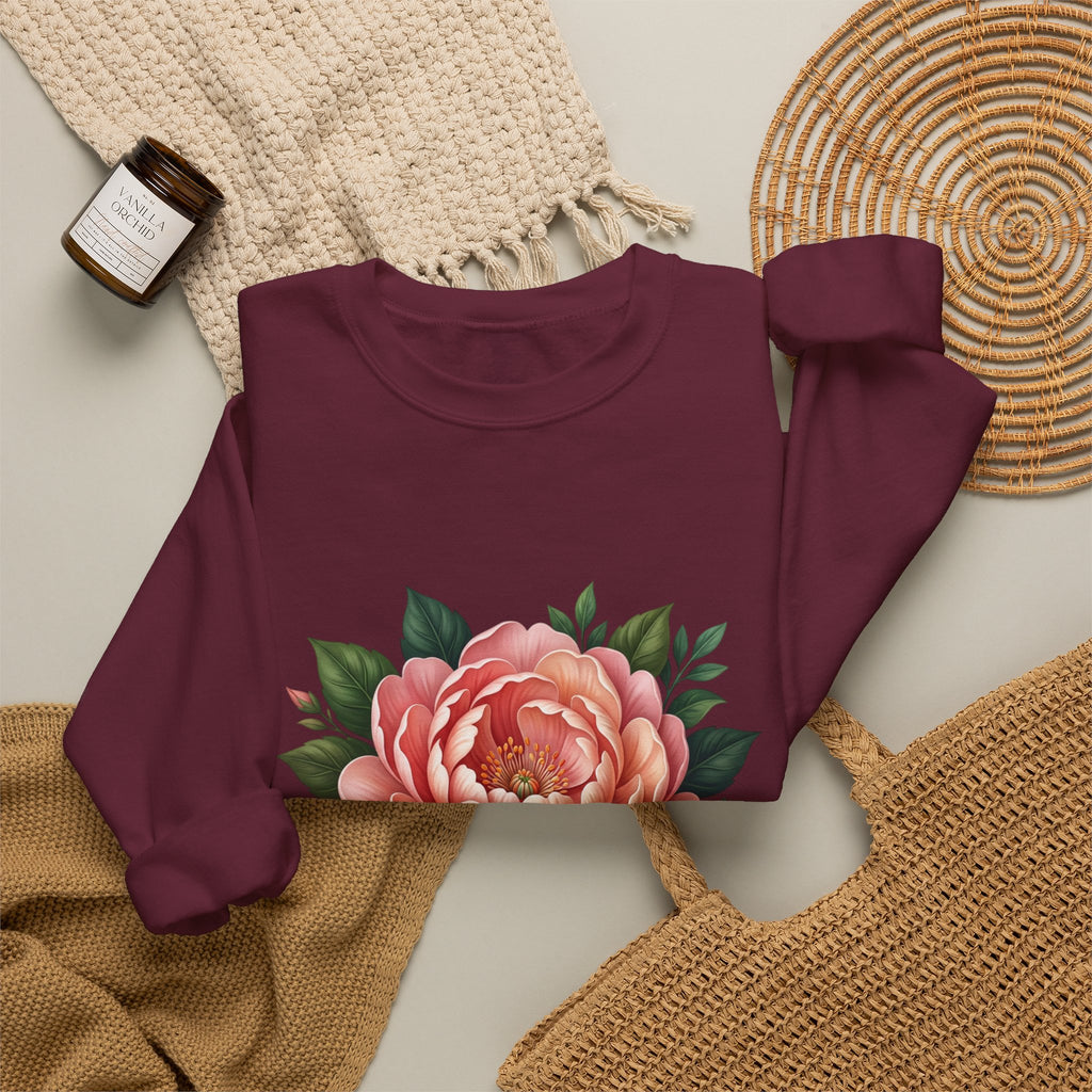 Floral Peony Crewneck Sweatshirt — Vintage Pink Flower Pullover