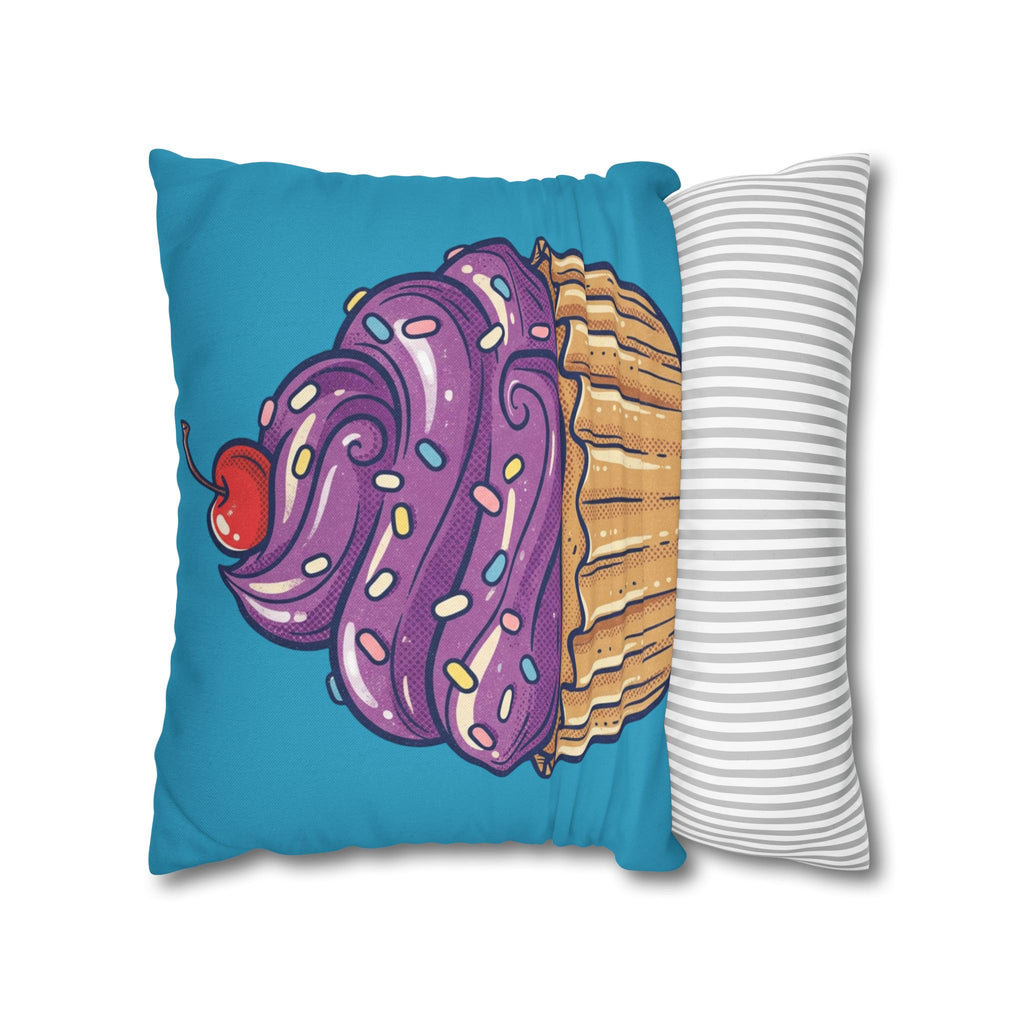 Cupcake Pillowcase — Cute Purple Frosting Decorative Throw Pillow- Turquoise