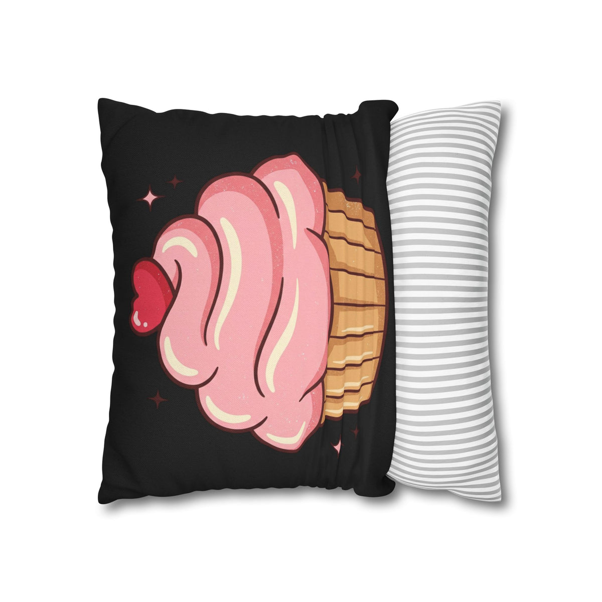 Pink Cupcake Spun Polyester Square Pillowcase- Black