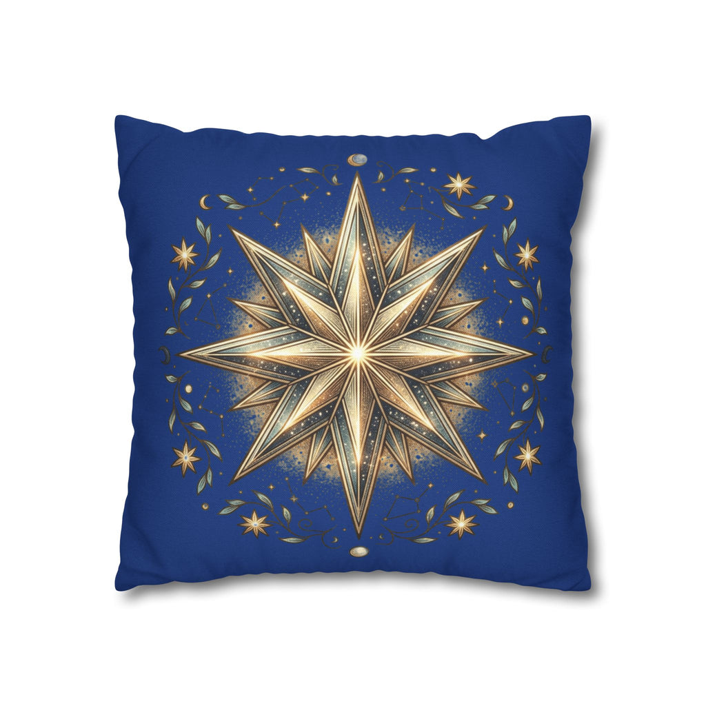 Star Print Navy Spun Polyester Square Pillowcase