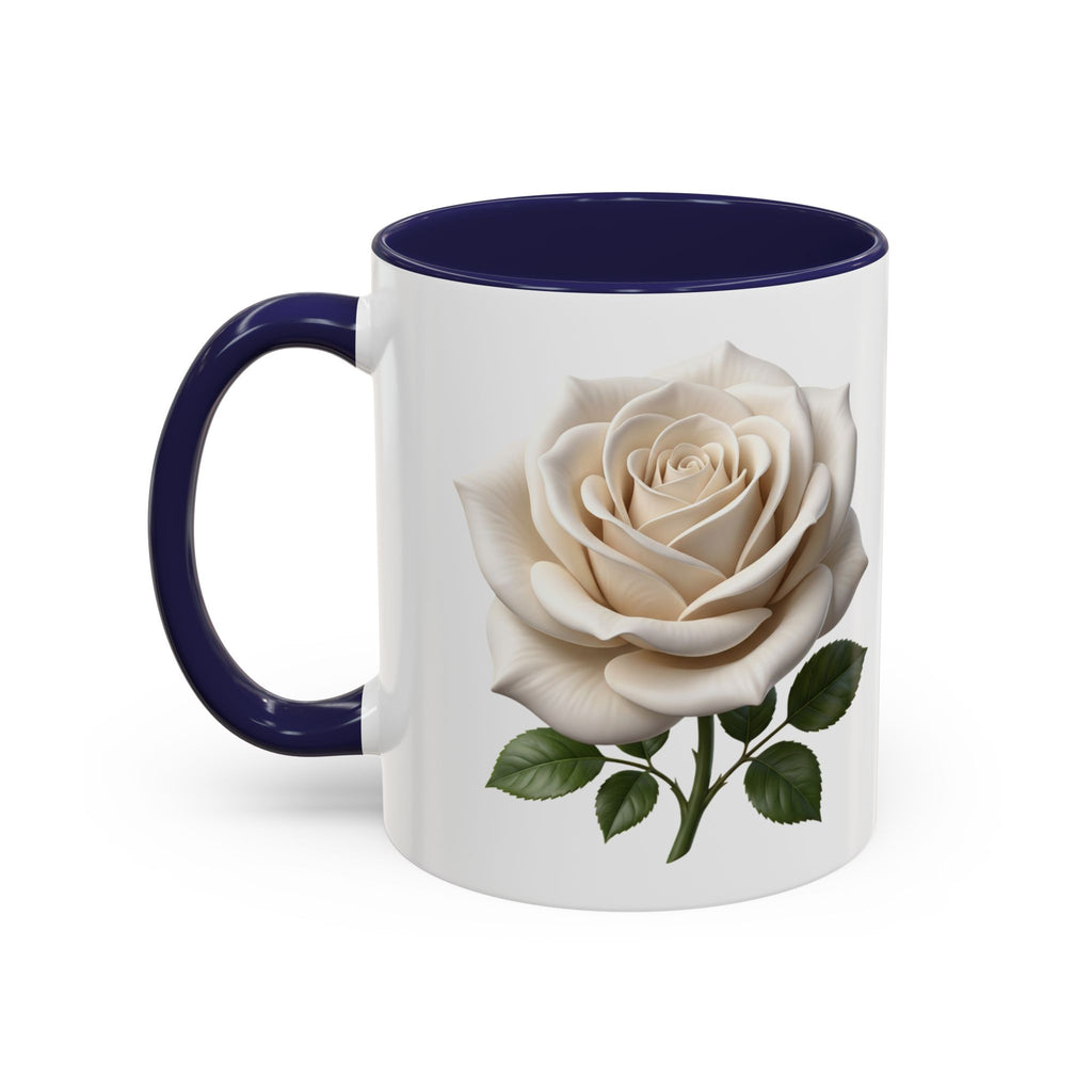 White Rose Accent Coffee Mug — Elegant Floral 11/15oz Ceramic