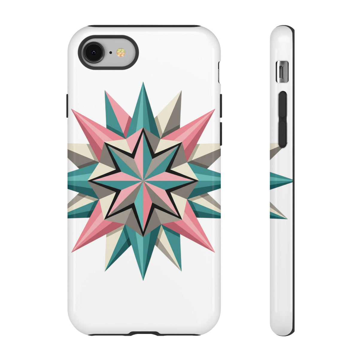 Geometric Star Tough Phone Case – Pink Teal Compass Design