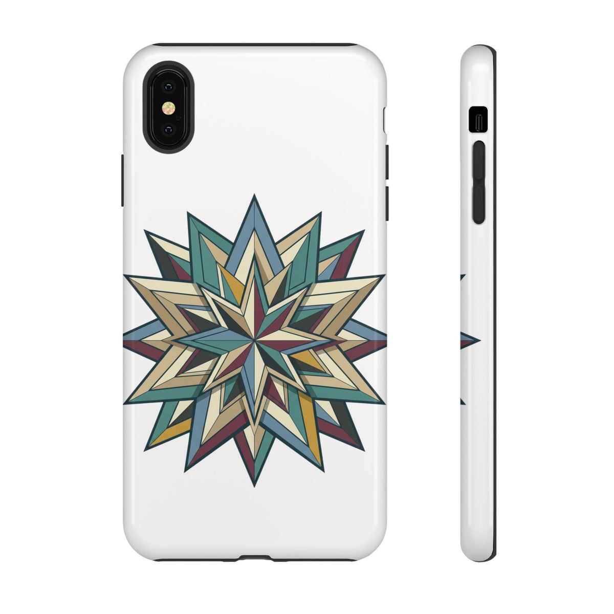 Geometric Star Phone Case — Teal & Earthtone Mandala Design