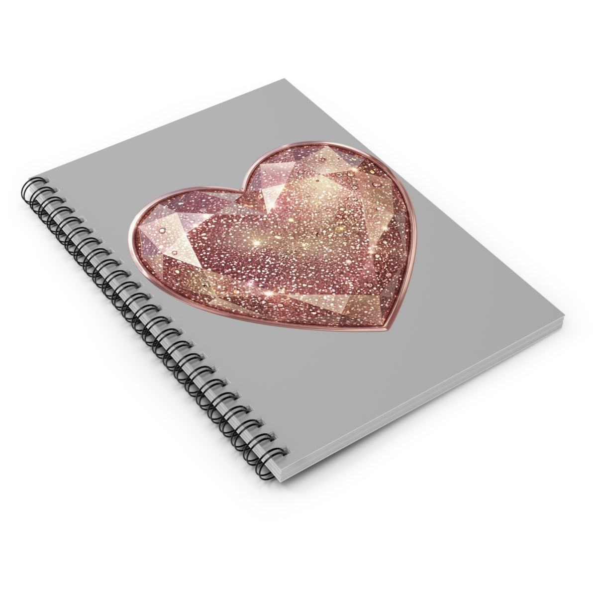 Rose Gold Glitter Heart Spiral Notebook — Ruled Journal for Teens & Gifts- Light Grey