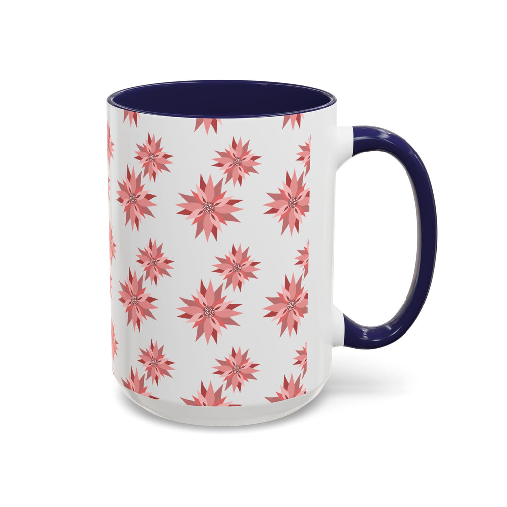 Pink Geometric Floral Accent Coffee Mug — 11/15oz