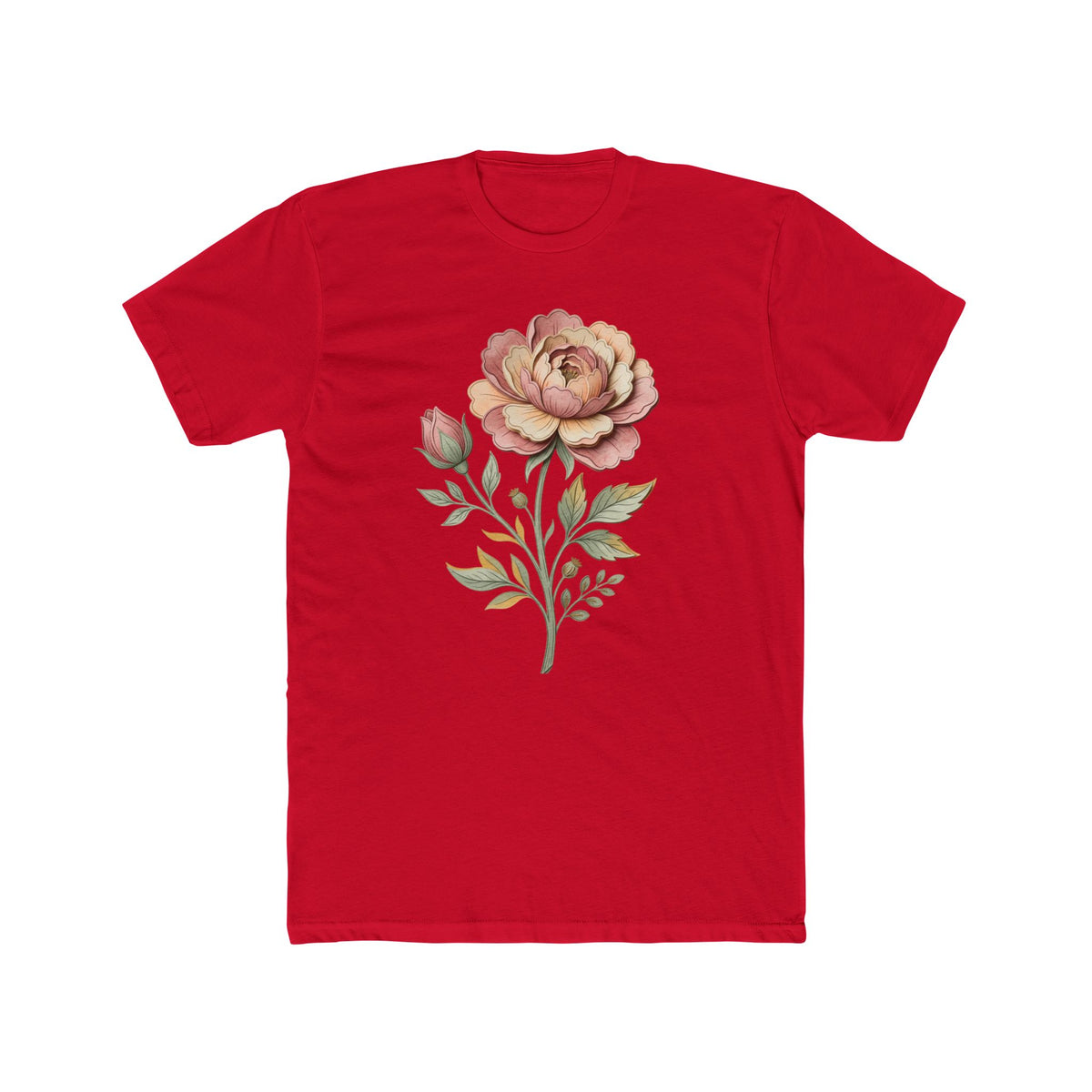 Floral Rose Crew Tee — Vintage Watercolor Peony T-Shirt