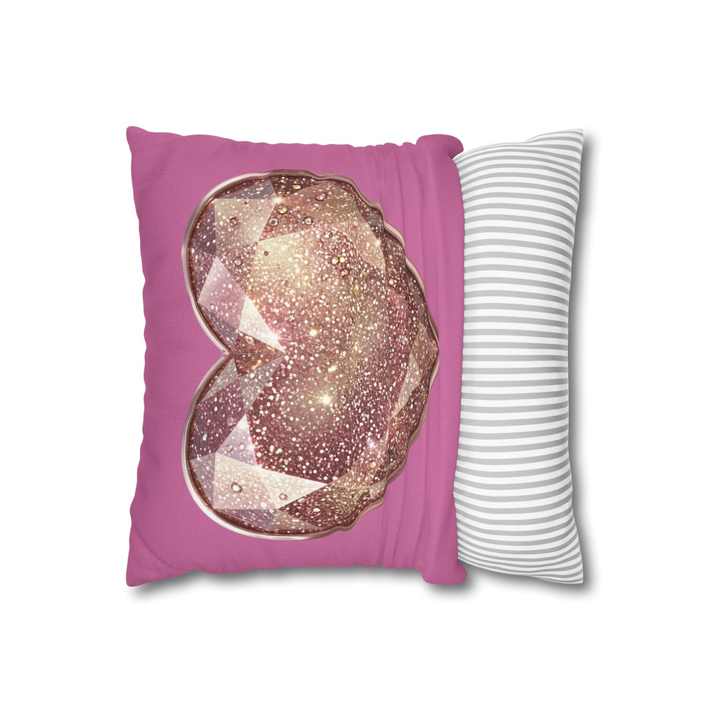 Glitter Rose Gold Heart Pillowcase — Pink Decorative Throw Pillow- Light Pink