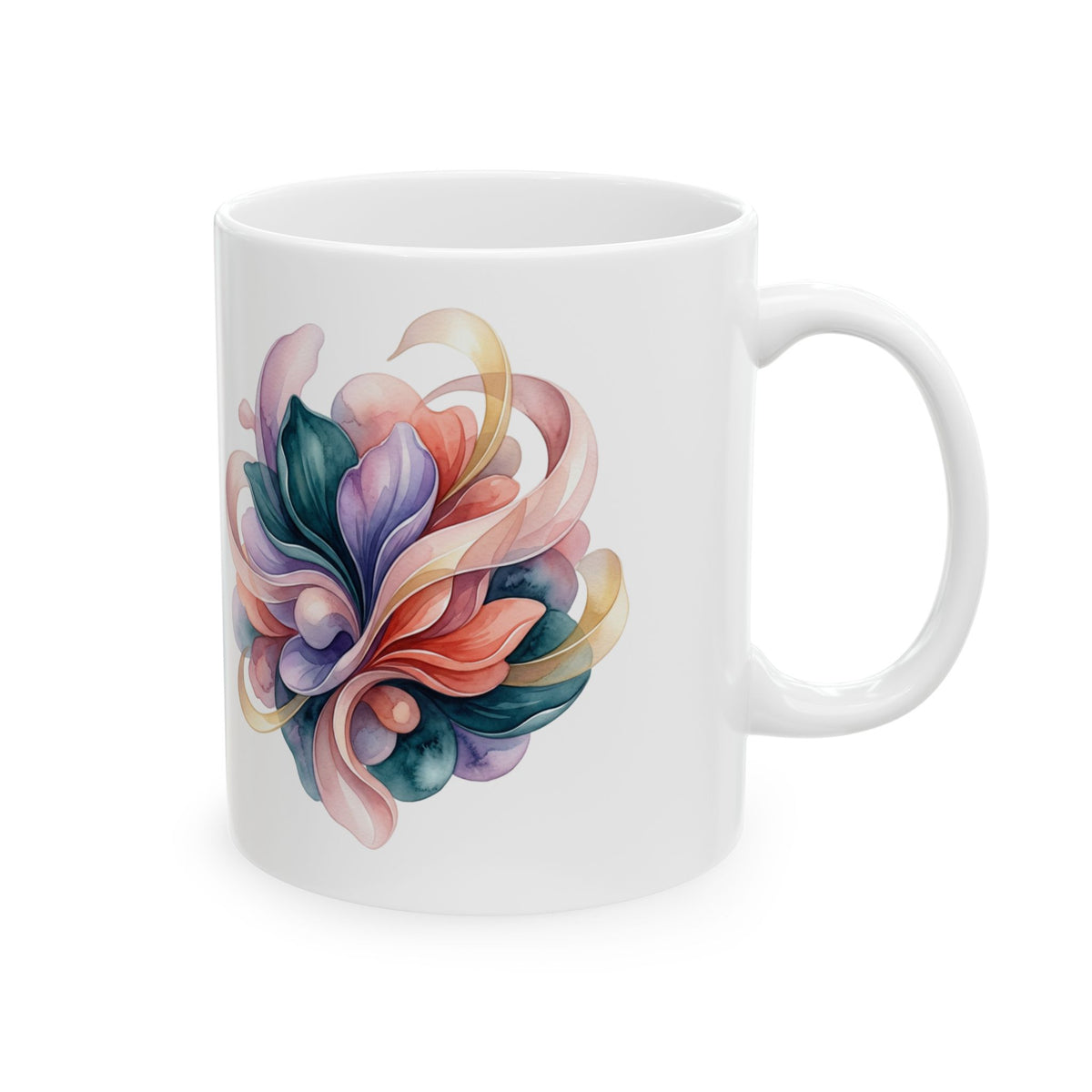 Abstract Floral Ceramic Mug — Colorful Swirl Flower Design (11oz & 15oz)