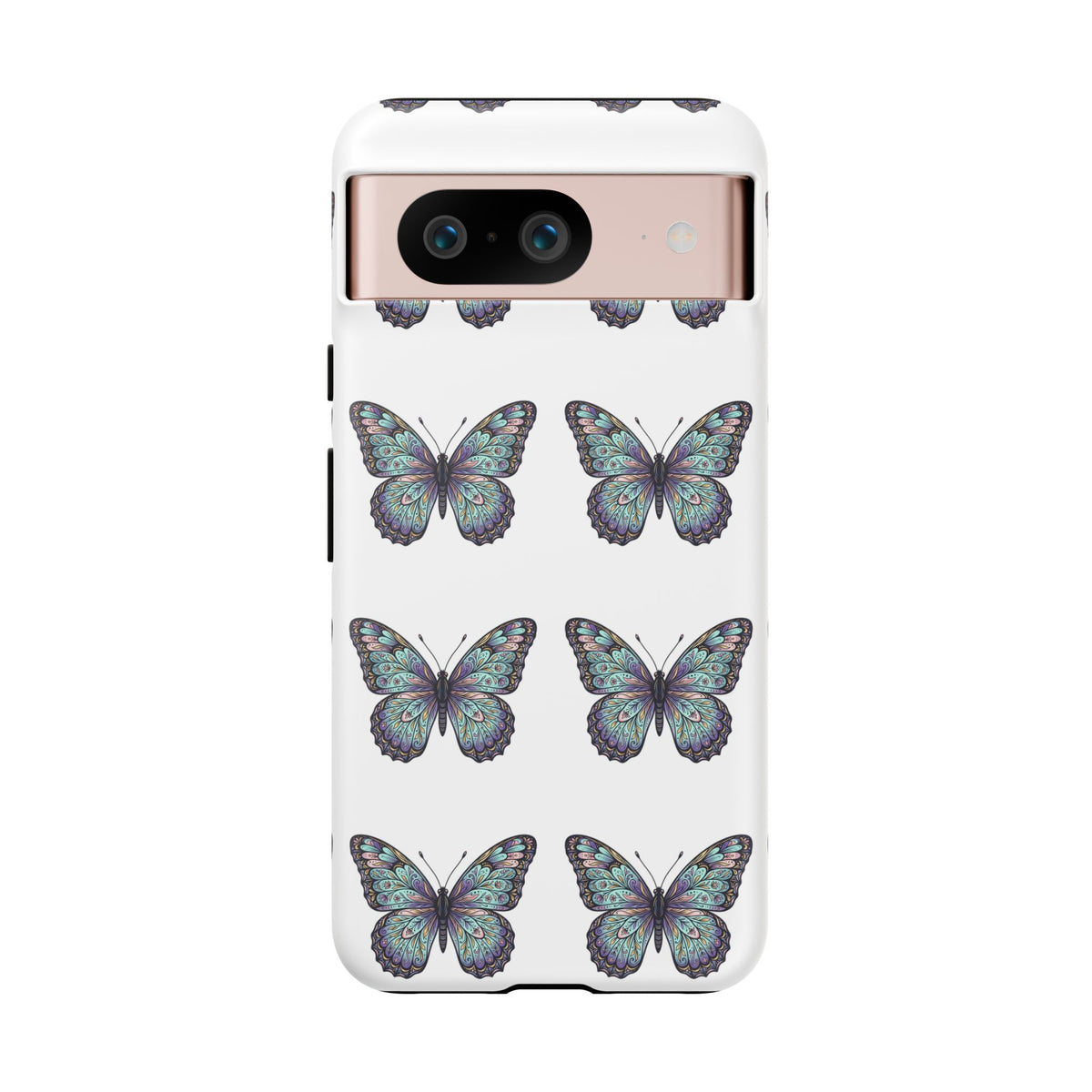 Butterfly Pattern Tough Phone Case — Vintage Teal Floral Protective Cover