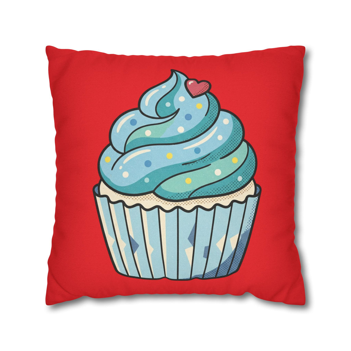 Cupcake Pillowcase - Cute Blue Frosting Decorative Throw Pillow Cover- Red