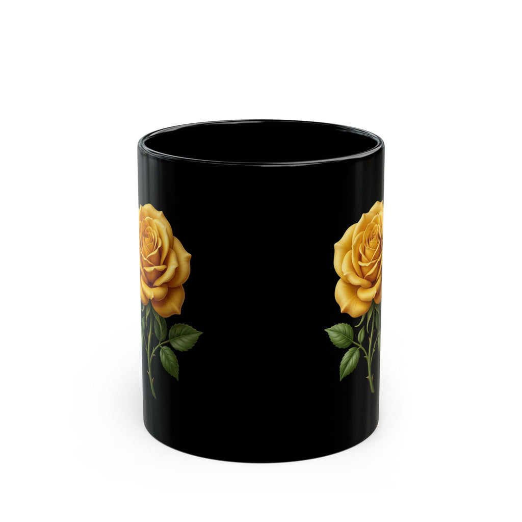 Yellow Rose Black Mug — Elegant Floral Coffee Cup (11oz & 15oz)
