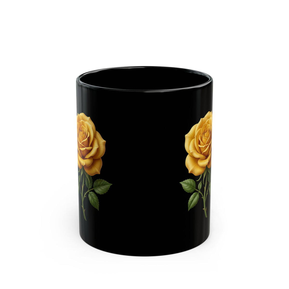 Yellow Rose Black Mug — Elegant Floral Coffee Cup (11oz & 15oz)