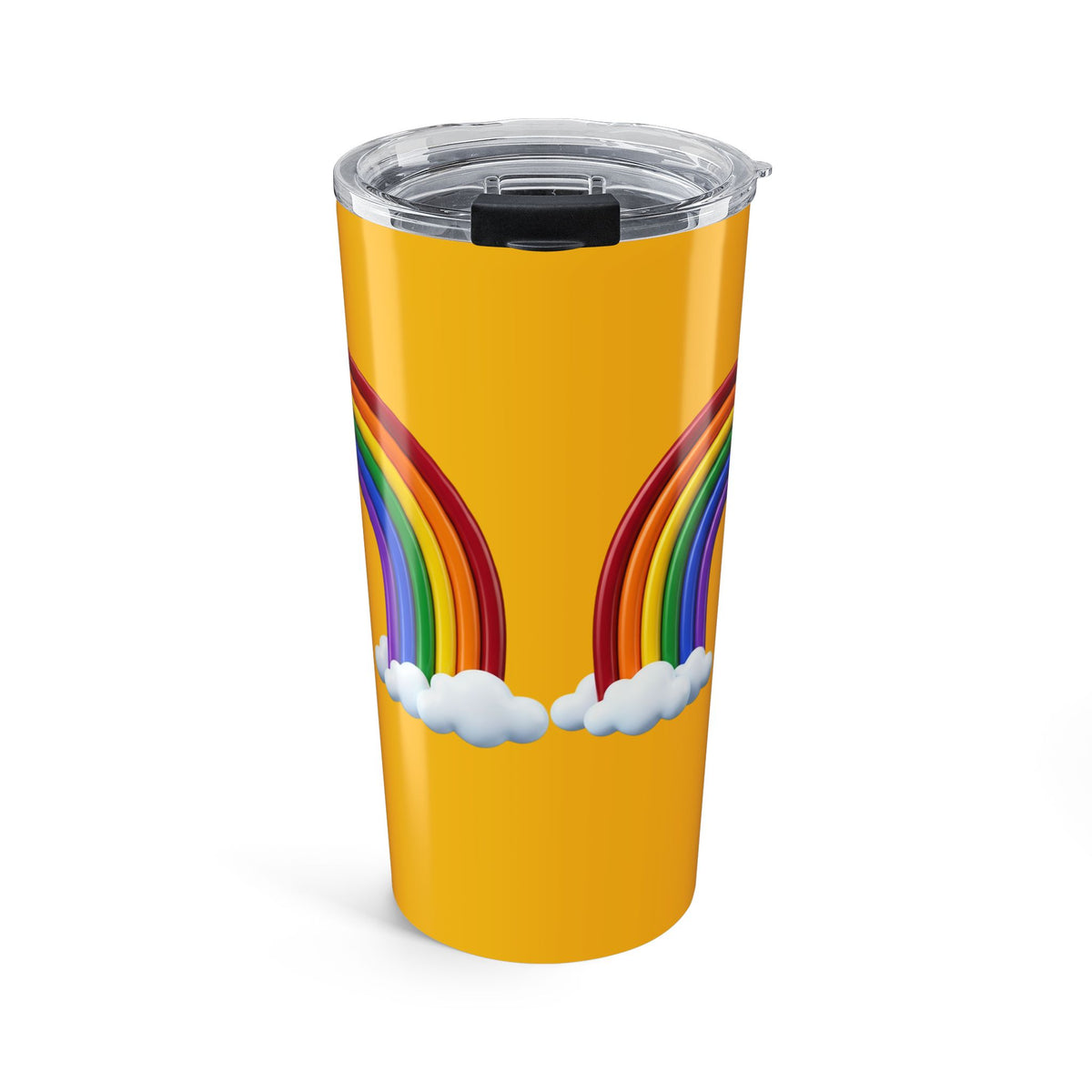 20oz Rainbow Tumbler - Double Arched Rainbow on Yellow Insulated Travel Cup