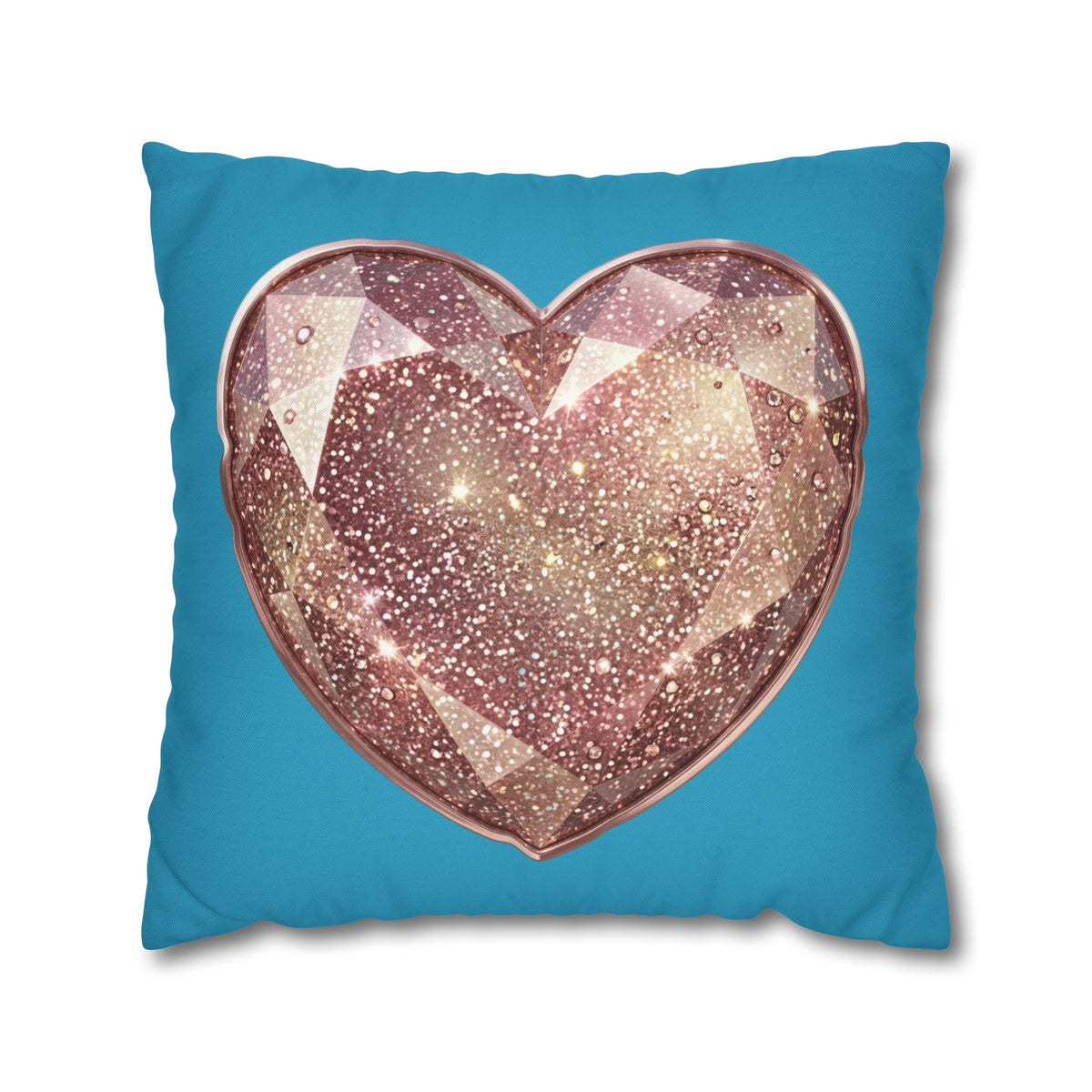 Sparkling Rose Crystal Heart Pillowcase — Decorative Square Throw Pillow Cover- Turquoise