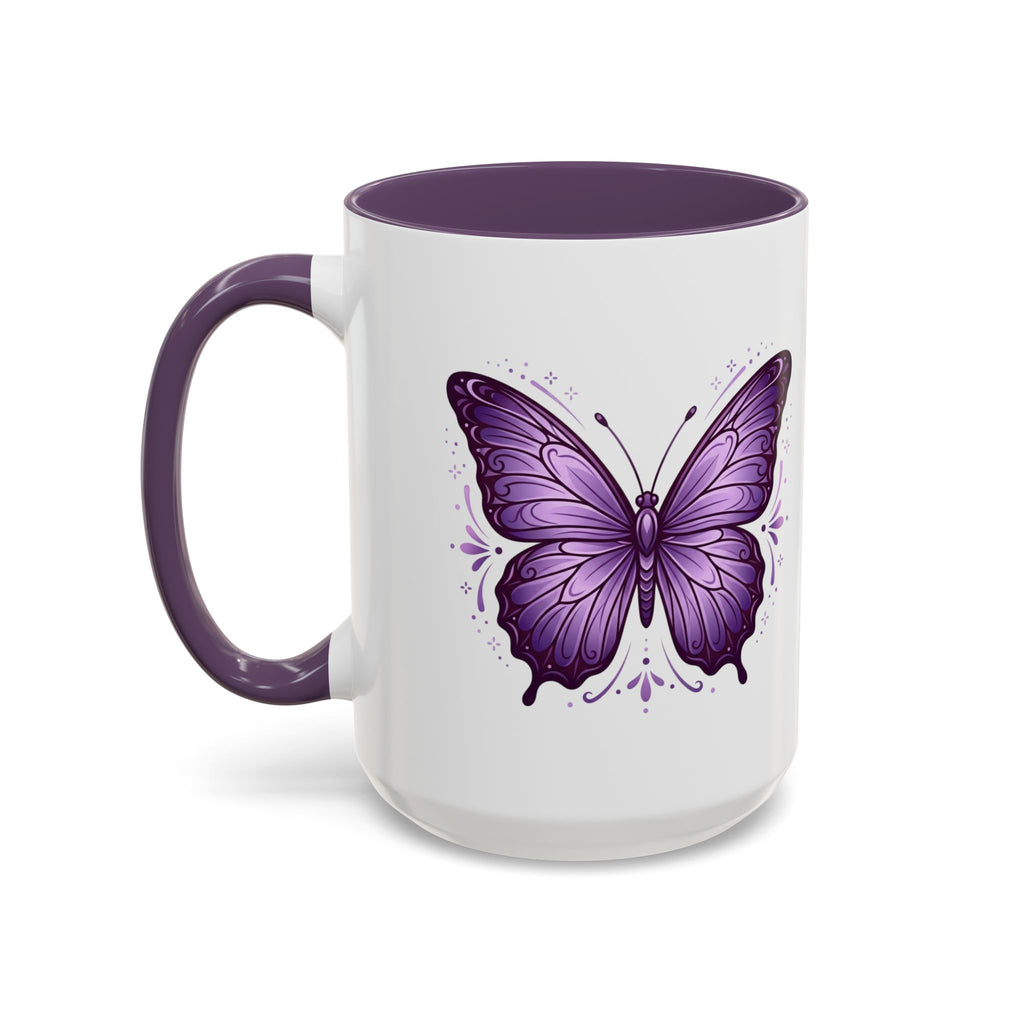 Purple Butterfly Accent Coffee Mug — 11oz & 15oz Decorative Tea Cup