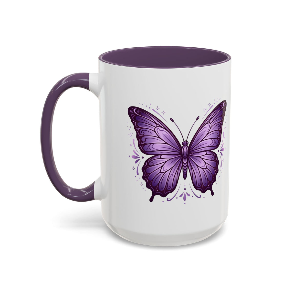 Purple Butterfly Accent Coffee Mug — 11oz & 15oz Decorative Tea Cup