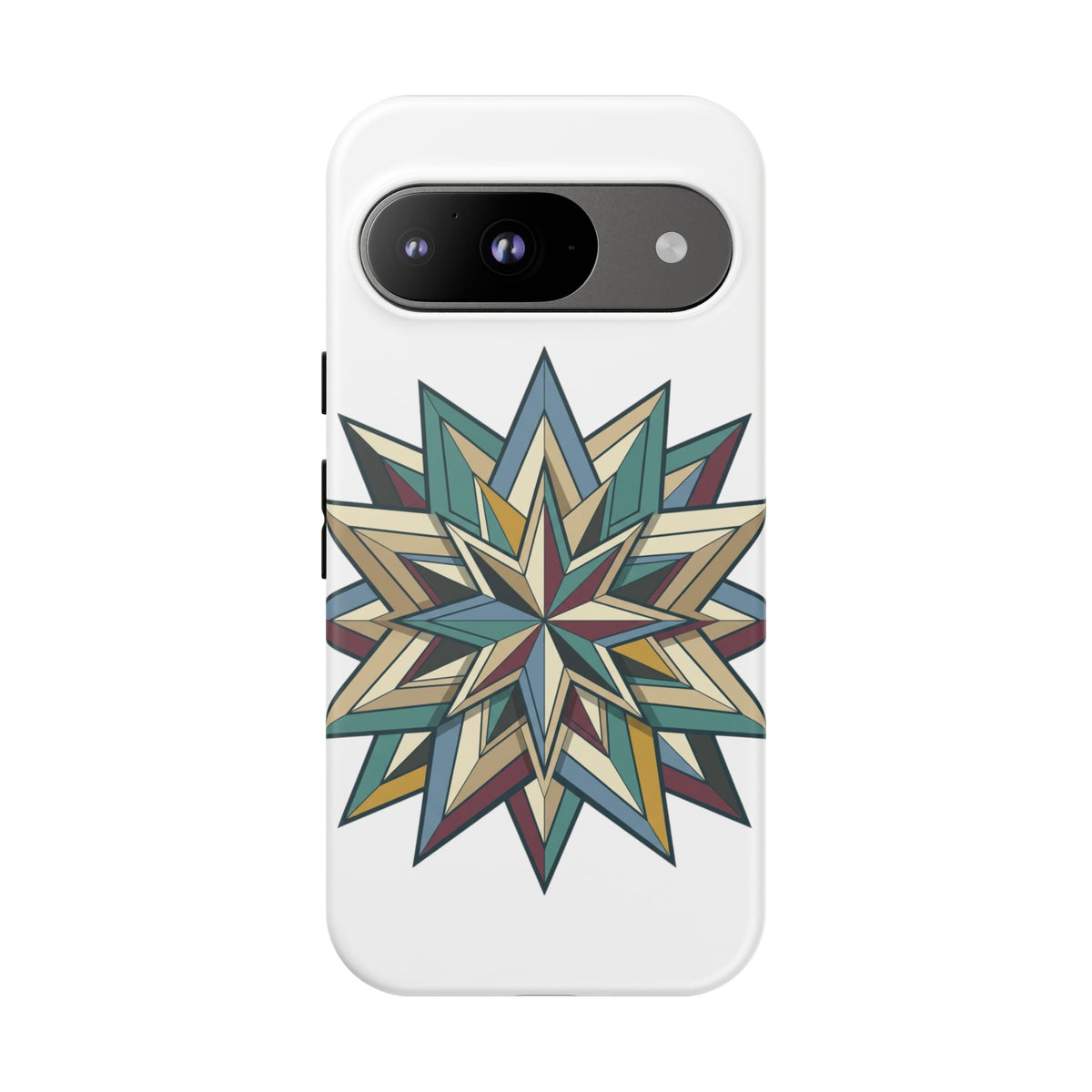Geometric Star Phone Case — Teal & Earthtone Mandala Design