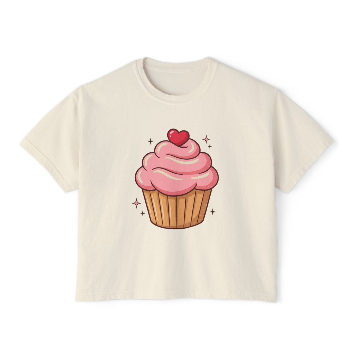 Cupcake Graphic Boxy Tee — Cute Pink Dessert Shirt for Women