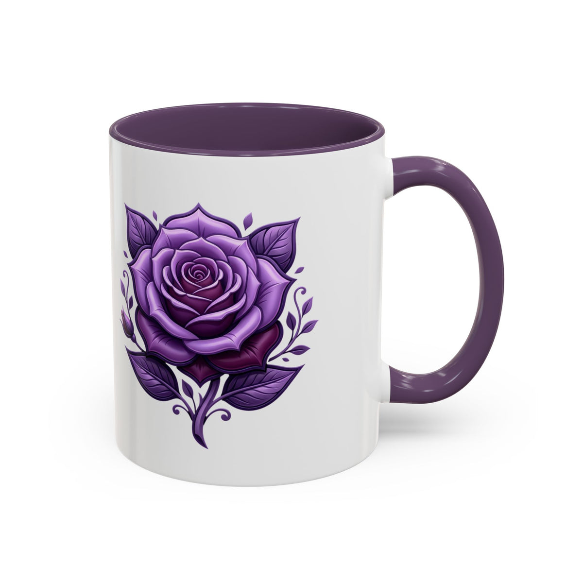 Purple Rose Accent Coffee Mug — Floral Gothic Tea Cup for Women & Gifts