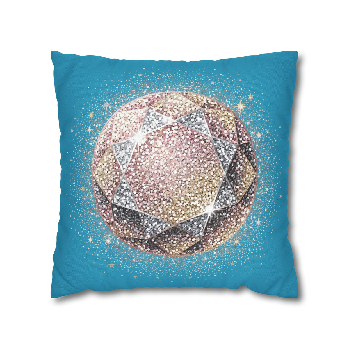 Glittery Turquoise Spun Polyester Square Pillowcase
