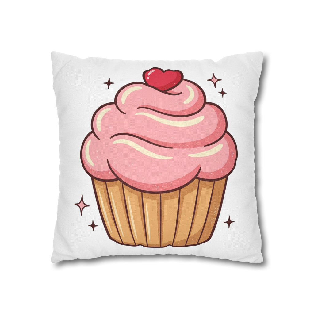Pink Cupcake Spun Polyester Square Pillowcase- White