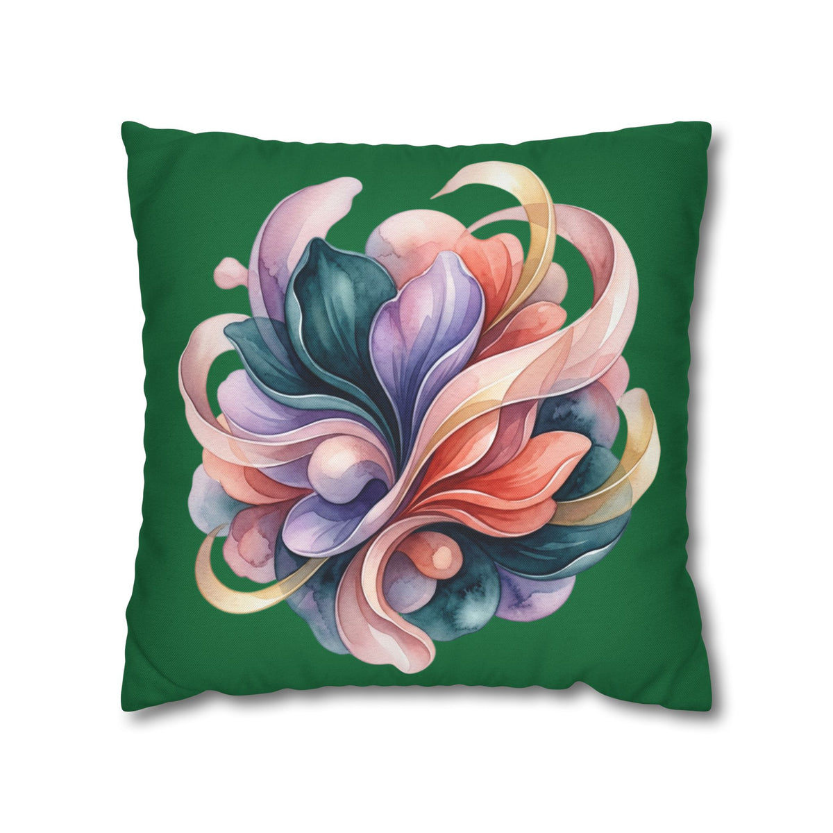 Floral Swirl Decorative Pillowcase — Colorful Abstract Bloom on Green