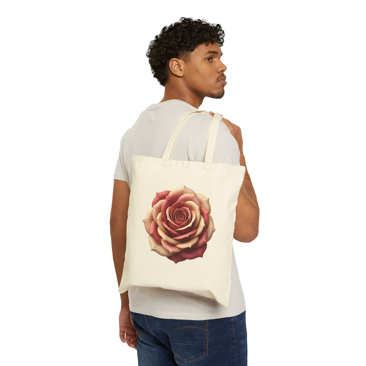 Rose Bloom Canvas Tote Bag — Vintage Pink Floral Cotton Shopper