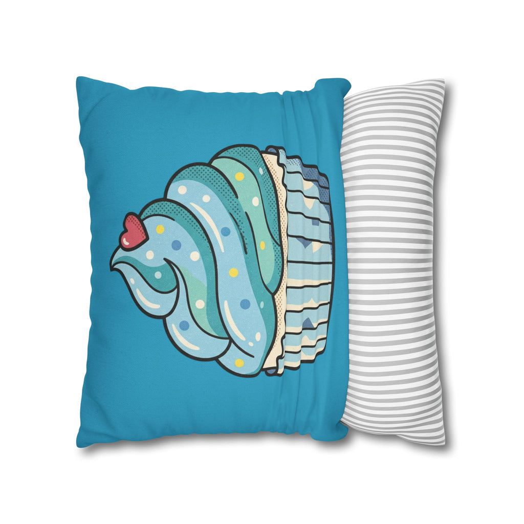 Cupcake Throw Pillow — Cute Blue Dessert Decorative Cushion for Kids & Bakery Lovers- Turquoise