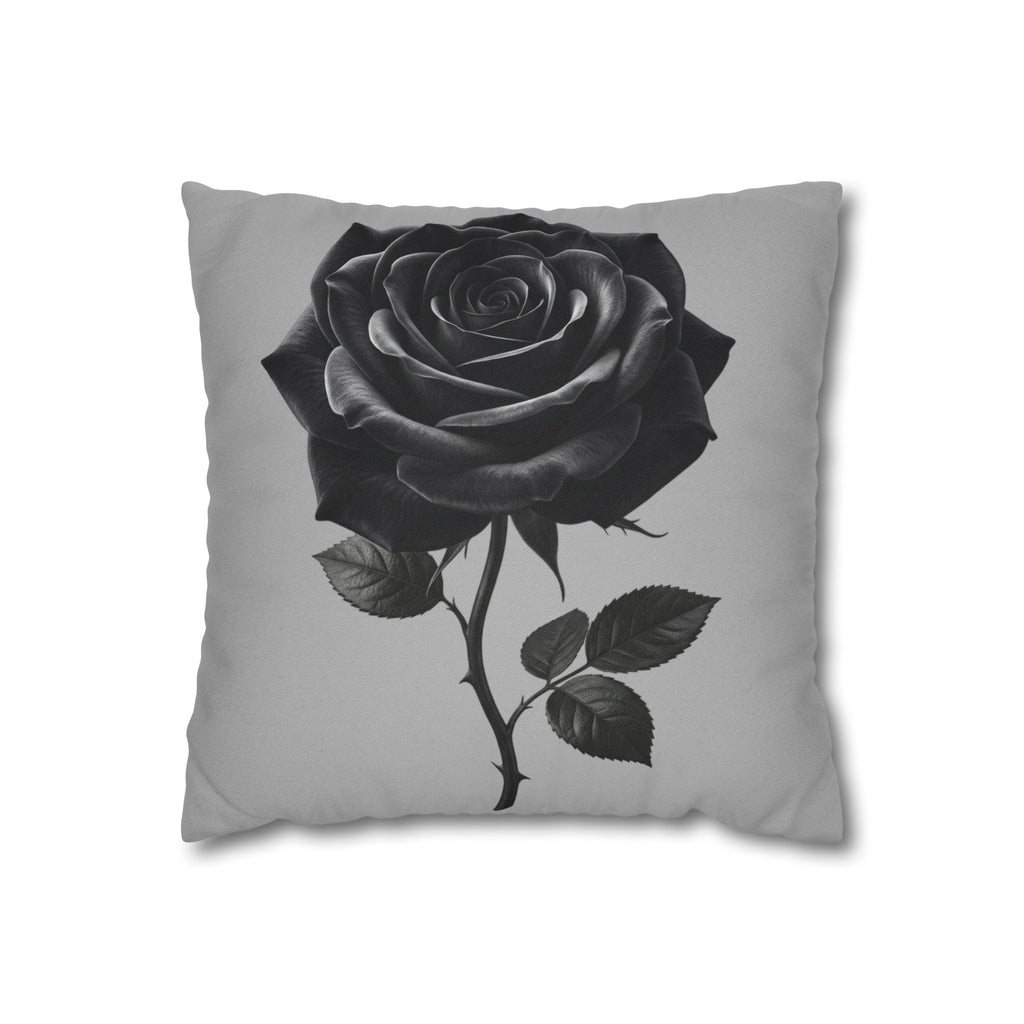 Black Rose Grey Spun Polyester Square Pillowcase