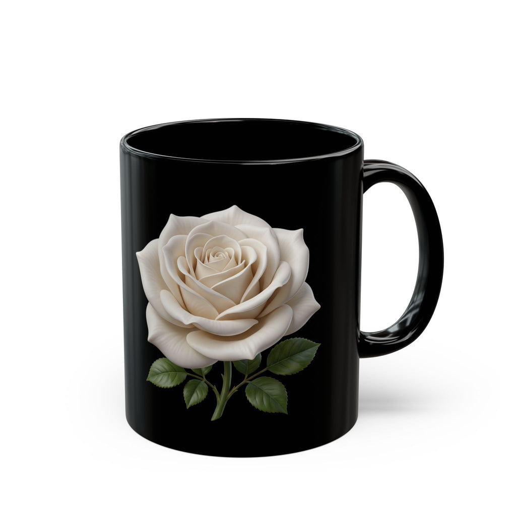 White Rose Black Mug — Elegant Floral Coffee Cup (11oz & 15oz)
