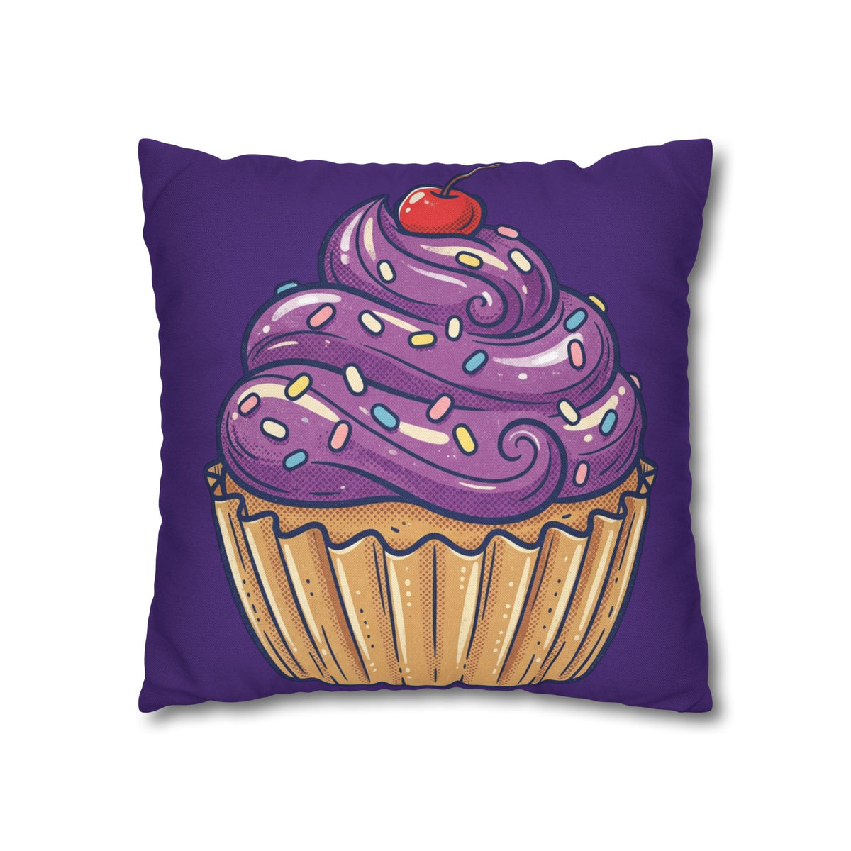 Purple Cupcake Decorative Pillowcase — Cute Dessert Throw Pillow Cover- Dark Purple
