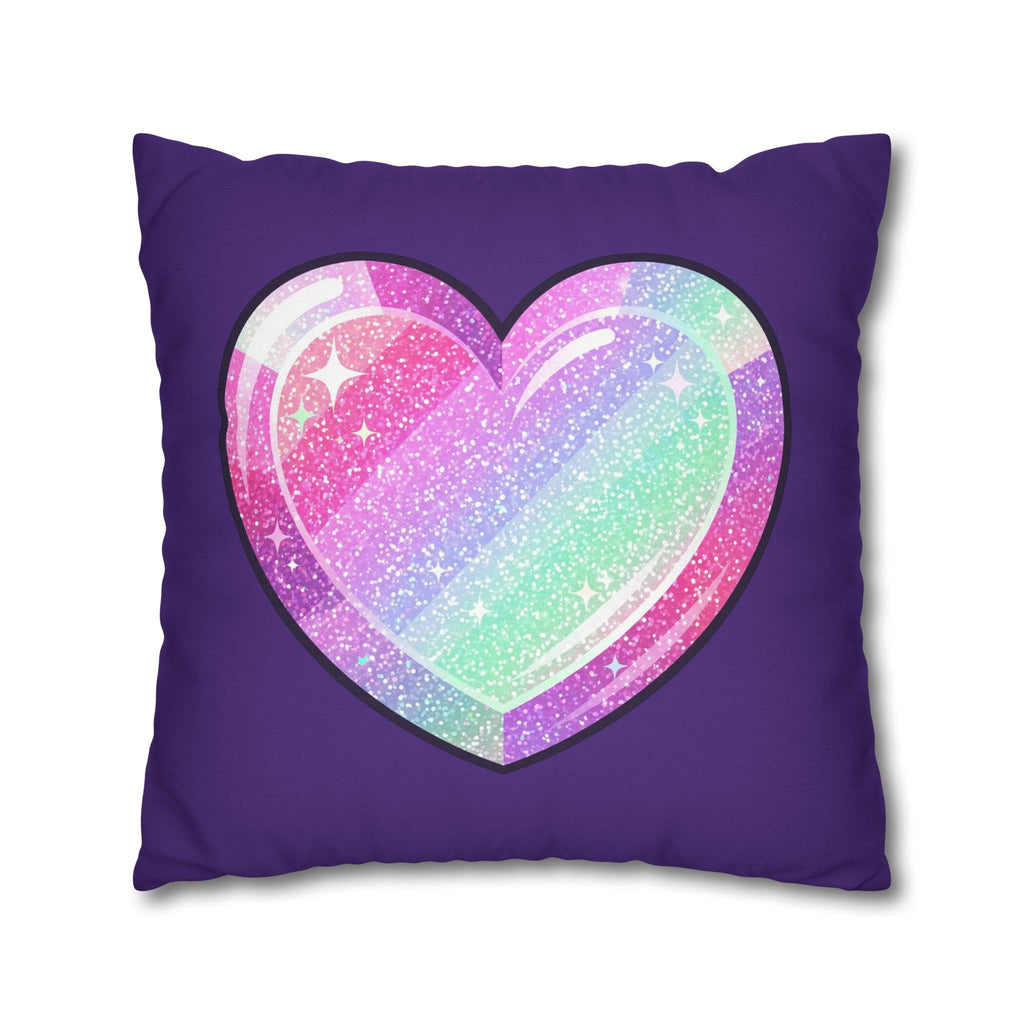 Pastel Glitter Heart Pillowcase Spun Polyester Square Pillowcase- Dark Purple