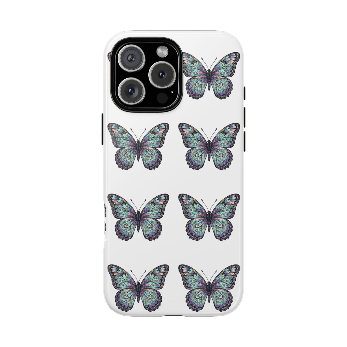 Butterfly Pattern Tough Phone Case — Vintage Teal Floral Protective Cover