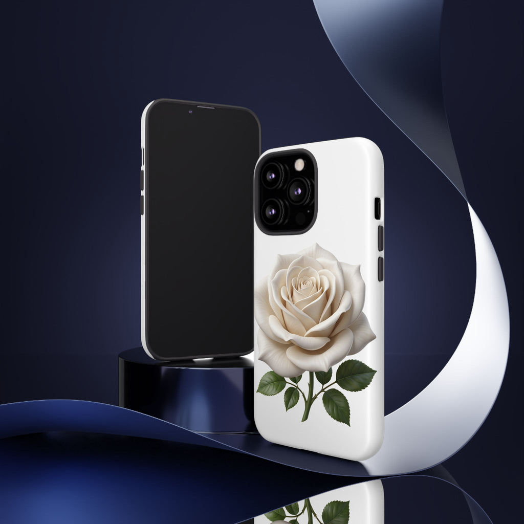 White Rose Tough Phone Case – Elegant Floral Protective Cover