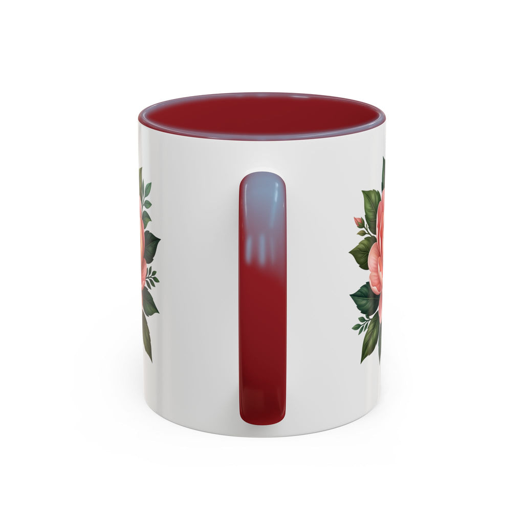 Floral Peony Accent Coffee Mug — Pink Rose Bloom Ceramic Cup