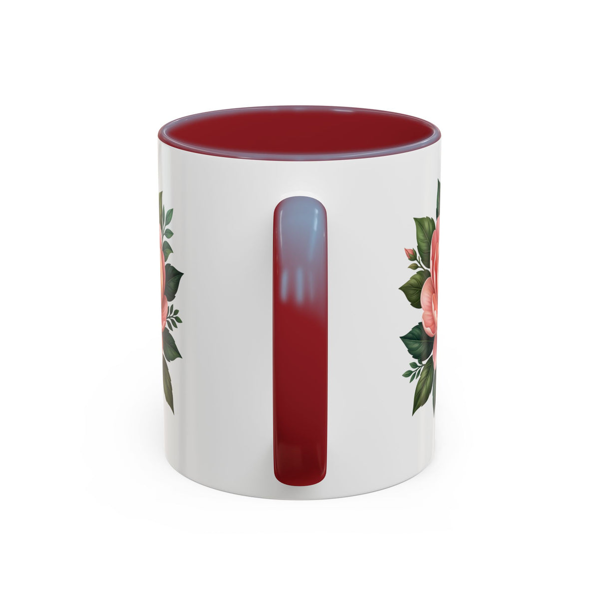 Floral Peony Accent Coffee Mug — Pink Rose Bloom Ceramic Cup