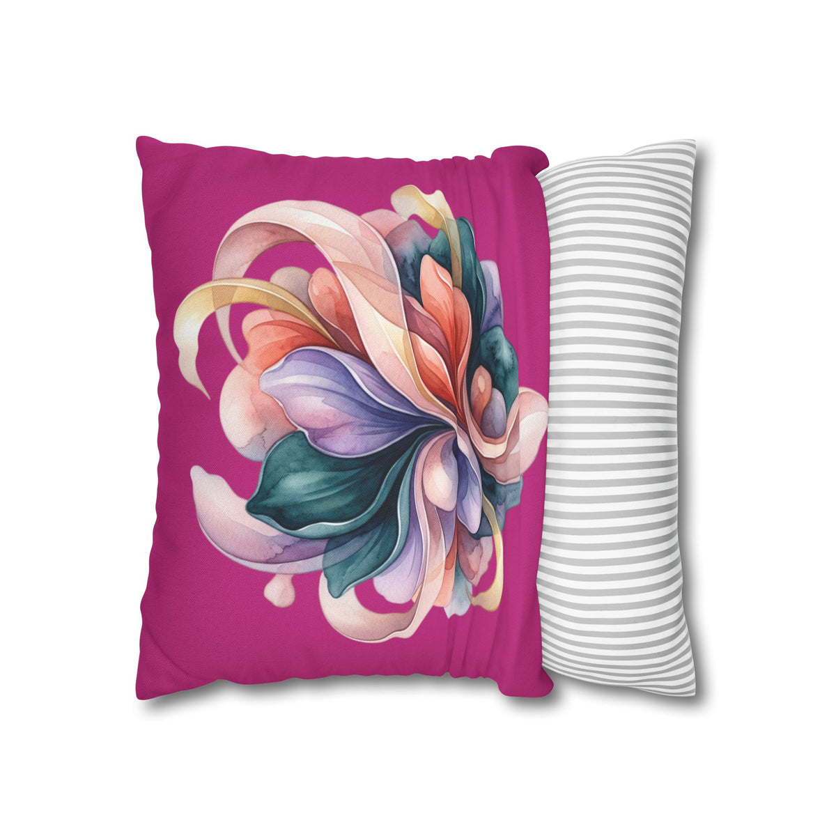 Floral Whirl Decorative Pillowcase — Pink Abstract Bloom Square Cushion Cover