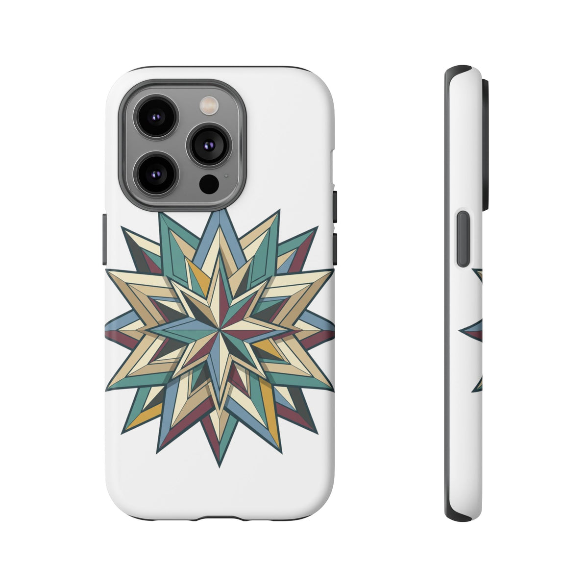 Geometric Star Phone Case — Teal & Earthtone Mandala Design