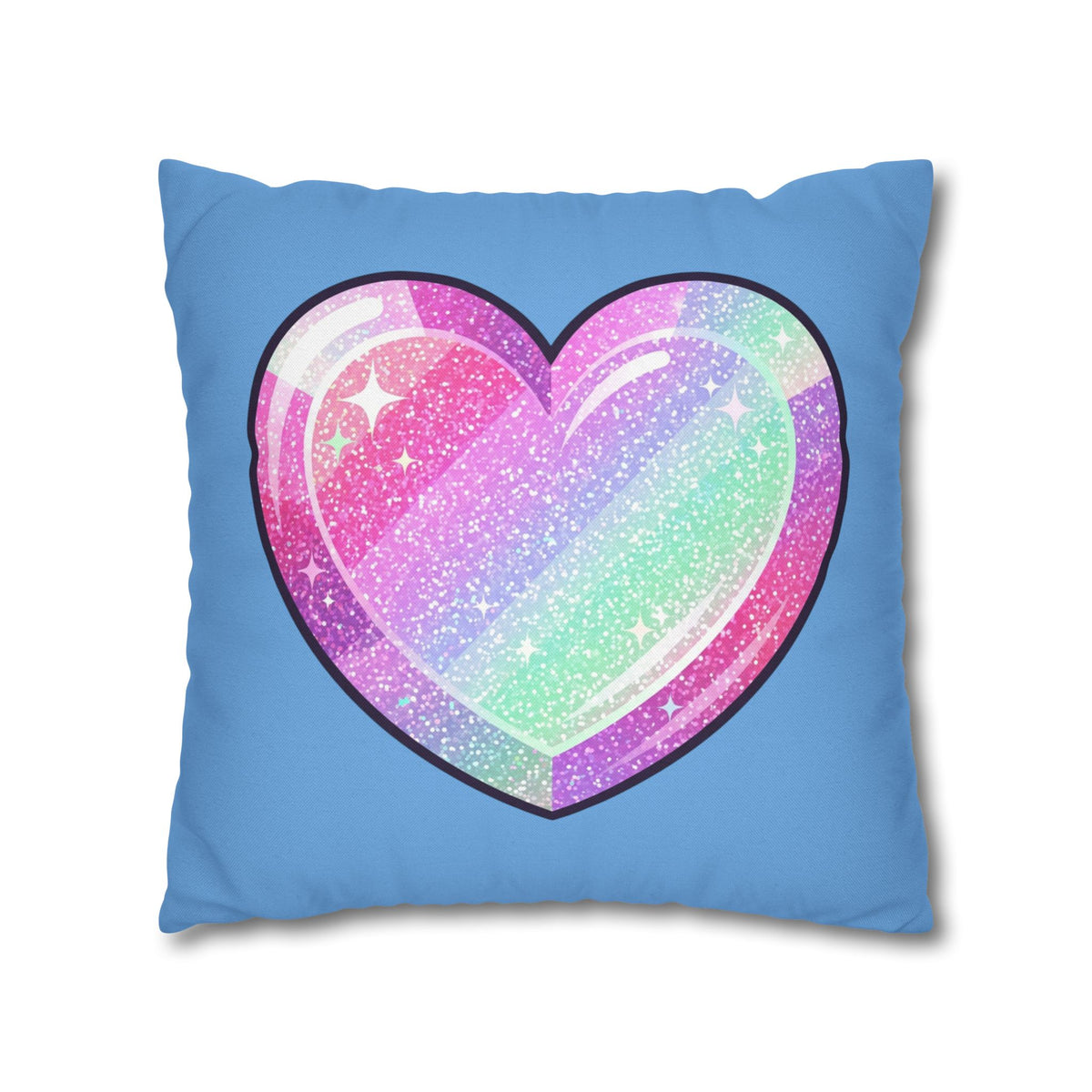 Pastel Glitter Heart Pillowcase Spun Polyester Square Pillowcase- Light Blue