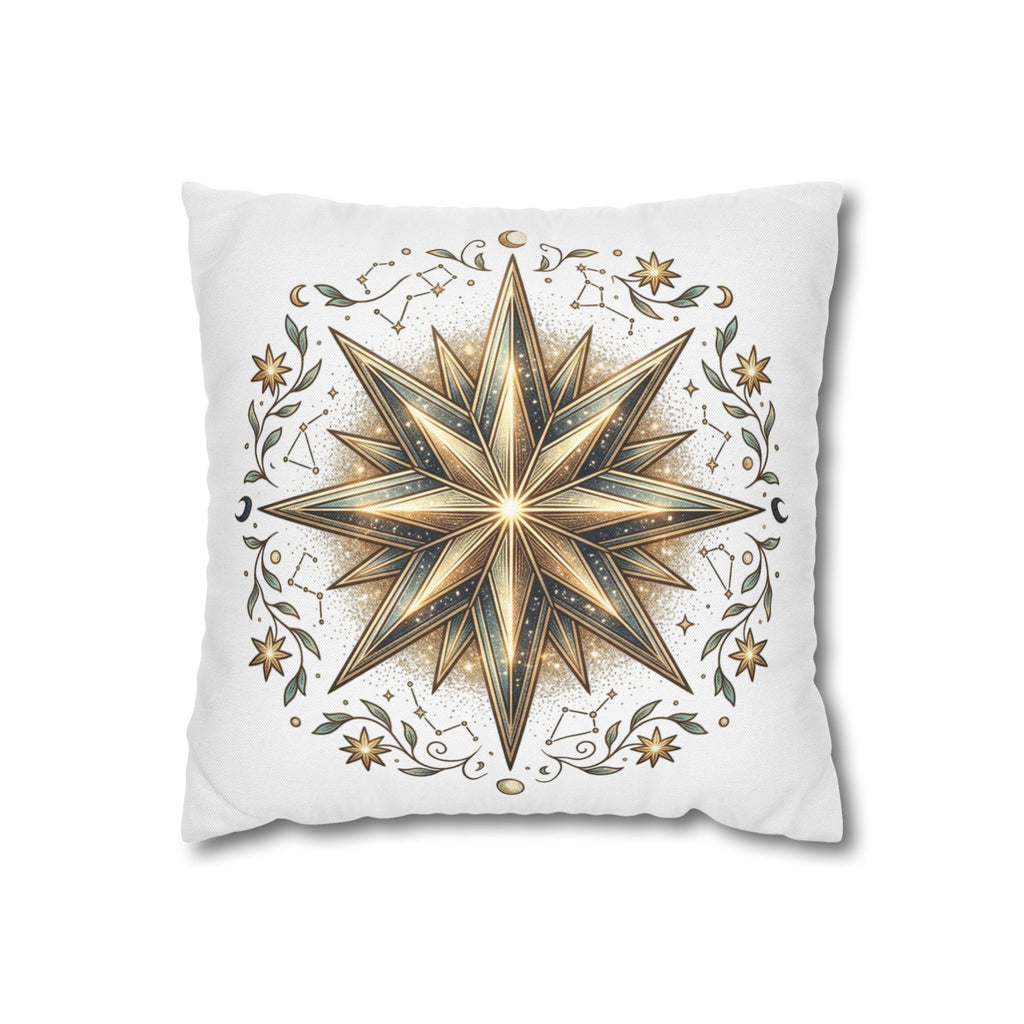 Gold Nautical Star Decorative Pillowcase — Coastal Boho Accent