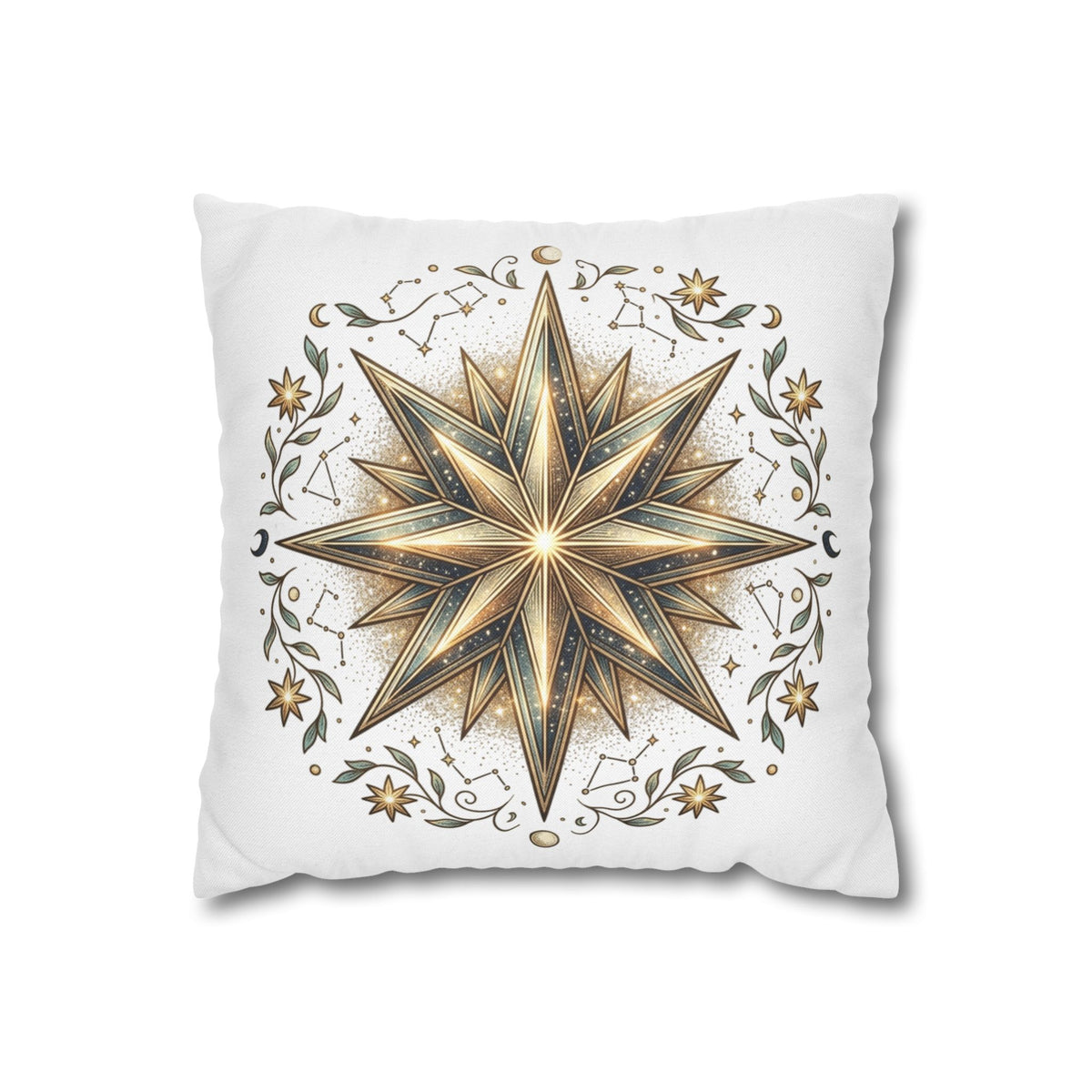 Gold Nautical Star Decorative Pillowcase — Coastal Boho Accent