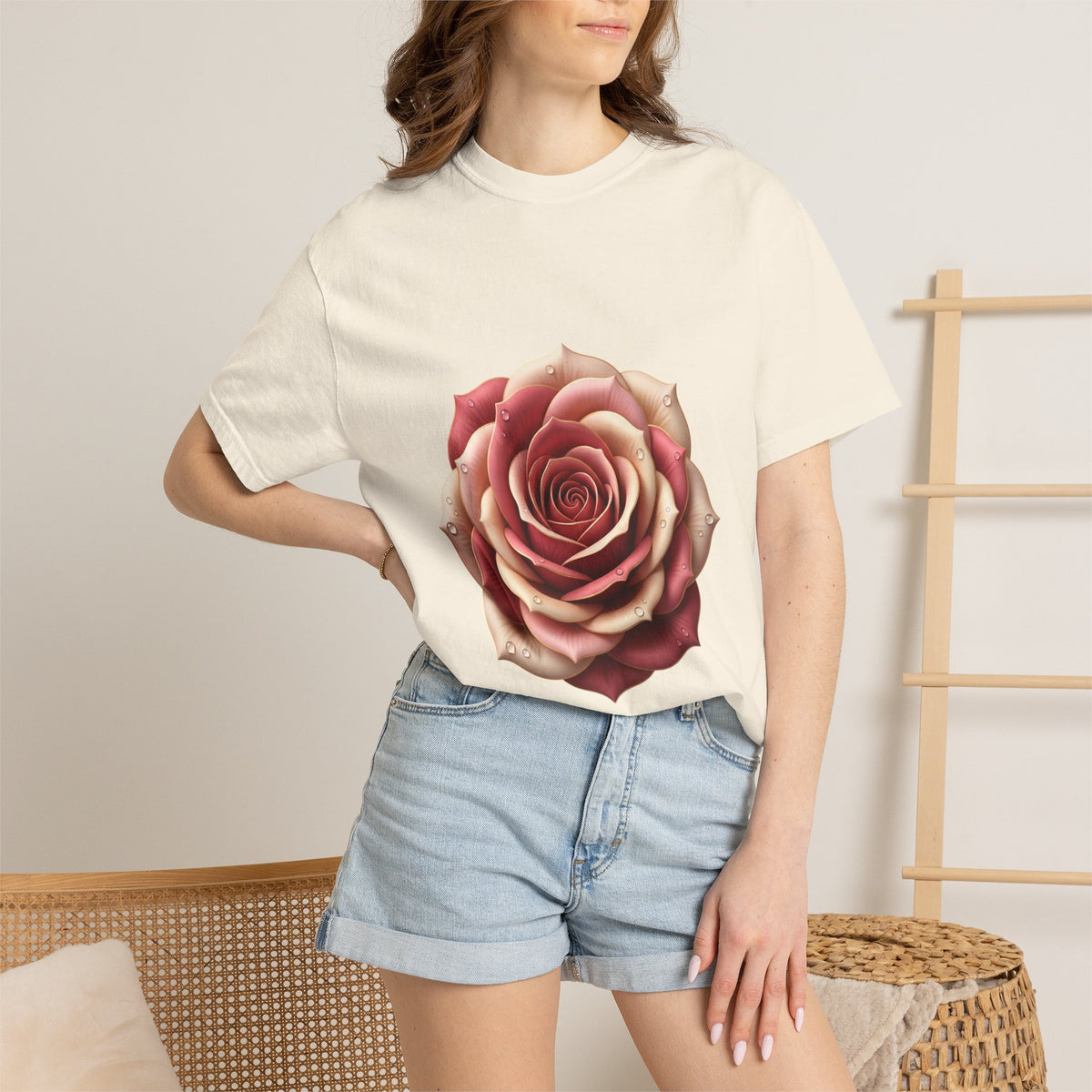 Rose Bloom Graphic T-Shirt — Realistic Pink Rose Floral Tee