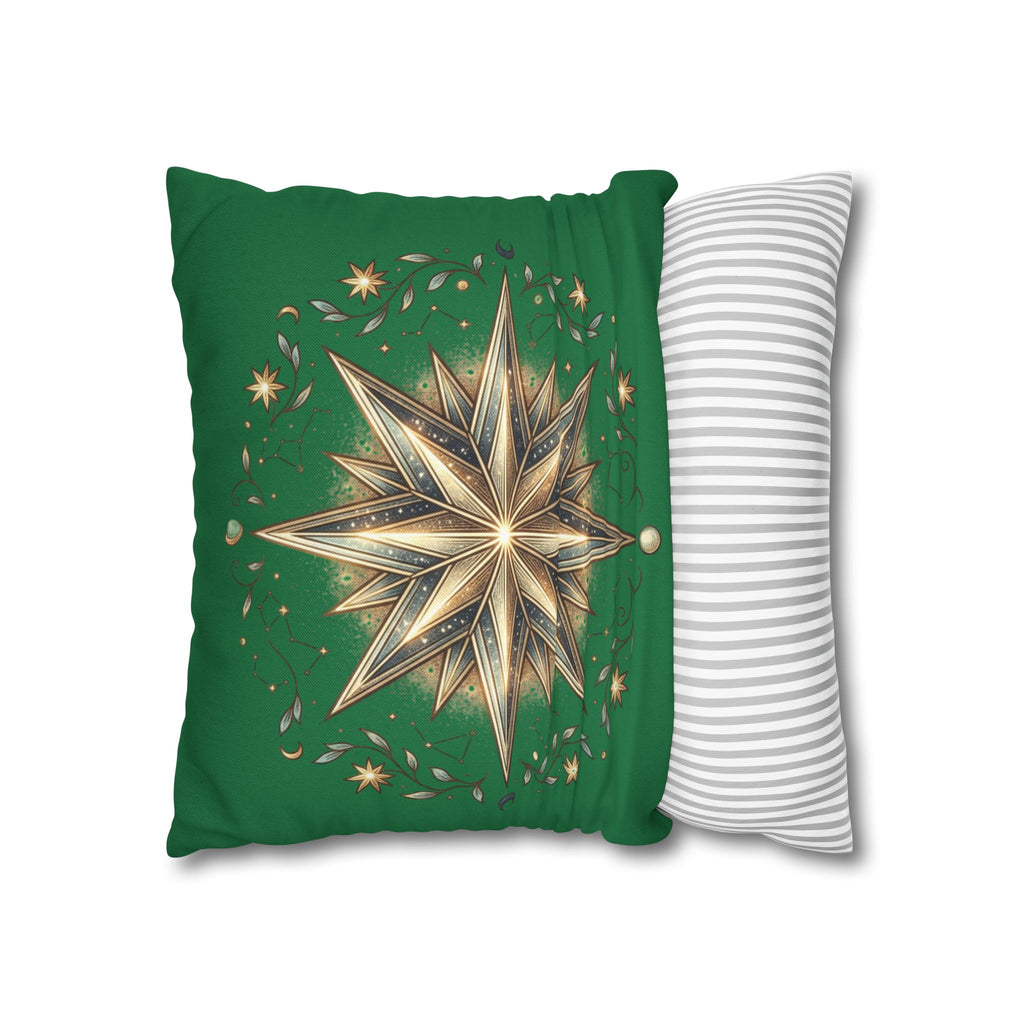 Start Print Dark Green Spun Polyester Square Pillowcase